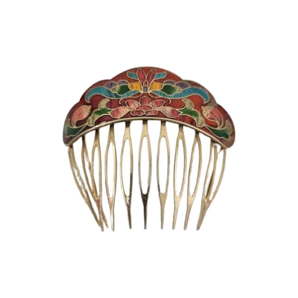 Vintage Cloisonne Hair Comb, Free Shipping