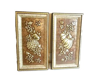 Vintage Pineapple Relief Gold and Bronze Wall ART