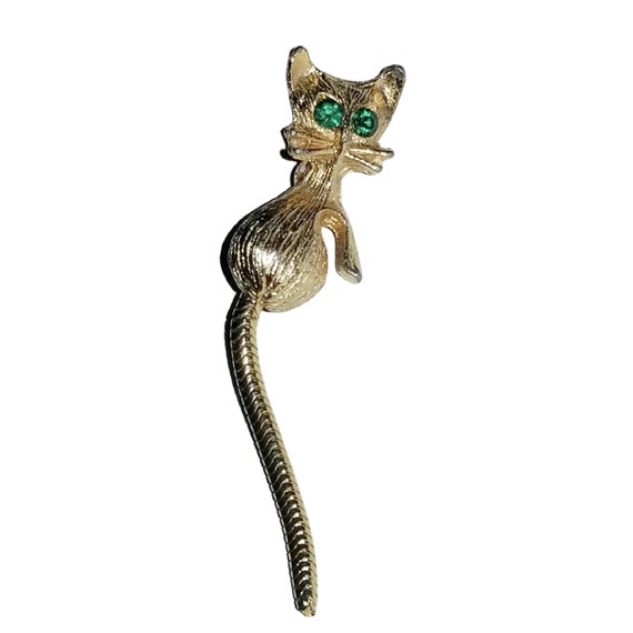 Vintage Crystal Cat Brooch with Articulated Tail,… - image 1