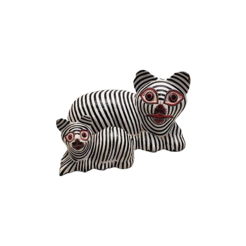 Vintage Wood Carved Striped Cats, Set of 2, Free Shipping image 1