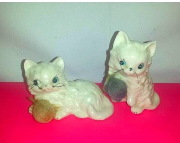 Vintage Enesco Cat Figurines Balls of Yarn Japan Kitschy Etsy