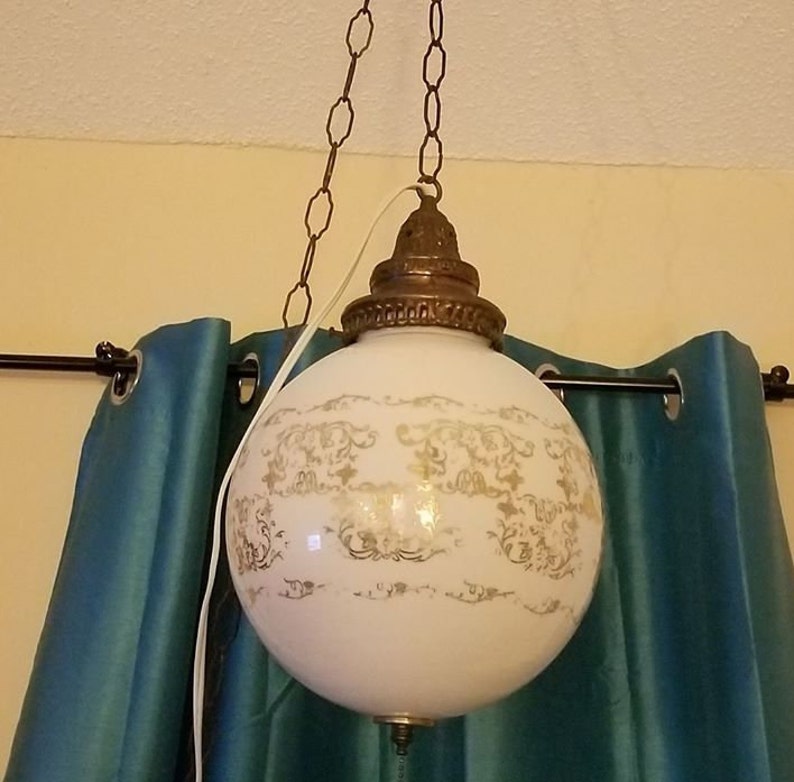 Vintage Hanging Globe Lamp Milk Glass Swag Image 0