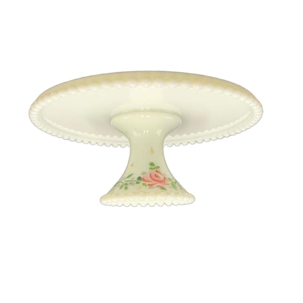 Hand Painted Candlewick Milk Glass Cake Stand that Rotates,  Free Shipping