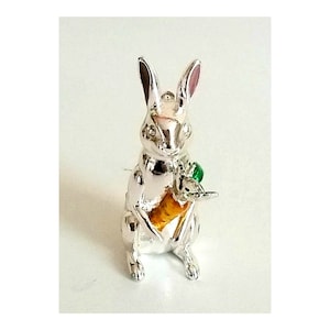 Vintage Metallic Enamel 3D Bunny Rabbit Brooch, Bunny Scatter Pins, Kitschy Jewelry