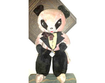 Elvis Presley Tuxedo Bear,March Of Dimes,LIFE SIZE,34" Tall,Tuxedo Bear,Rubber Face Panda,Pink Stuffed Bear,Picturebook Characters,1950s