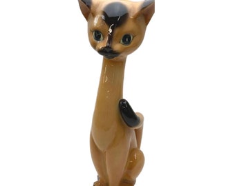 Vintage Long Neck Siamese Cat,  Mid Century Modern Ceramic Cat, 14" Tall, Free Shipping