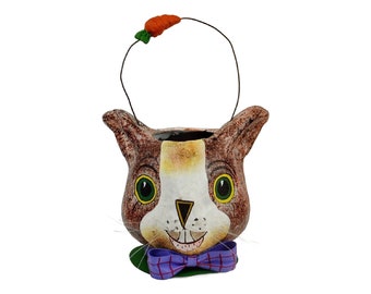 Dept 56 Paper Mache Bunny Rabbit Basket, Easter Bucket, Free Shipping