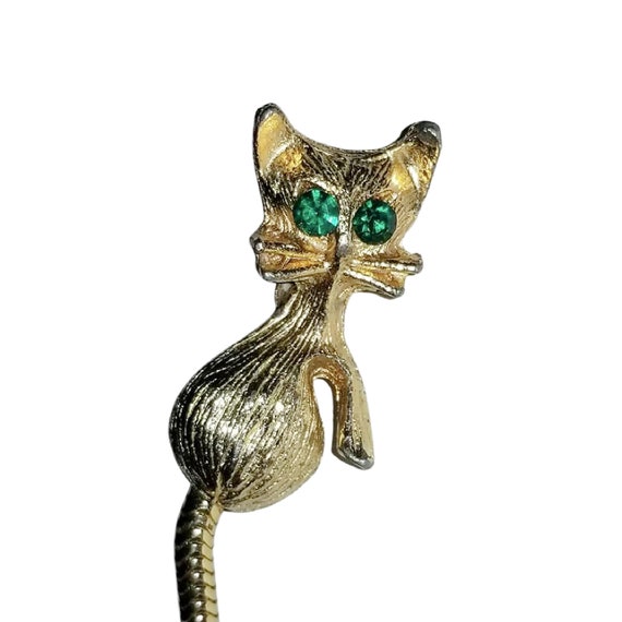 Vintage Crystal Cat Brooch with Articulated Tail,… - image 9