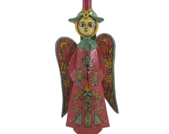 Vintage De Sela Folk Art Paper Mache Pink Angel 17"  Tall, Free Shipping