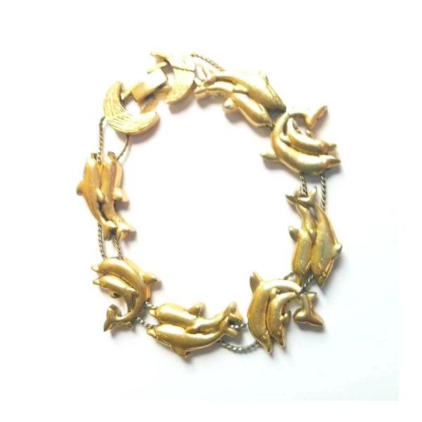 Goldette Style Dolphin Slider Bracelet Gold Tone, Free Shipping