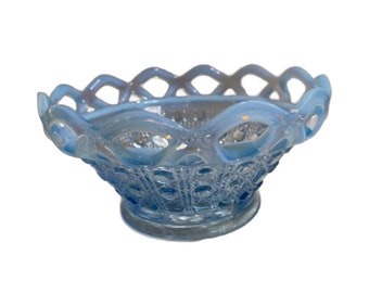 Blue Imperial Glass Open Edge Lace Cane Bowl 1930s, Free Shipping