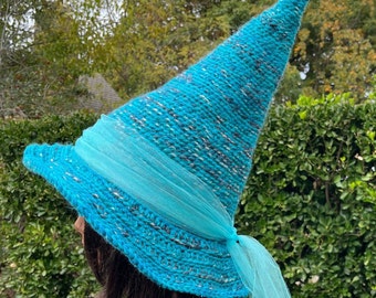 Turquoise witch hat, Blue Witch Hat, Aqua Hats for witches, Fairy hat, Halloween Costume, Blue Wizard hat, Blue Fantasy hat, Winter wizard