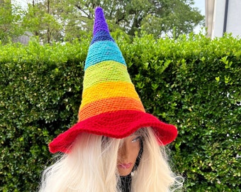 Rainbow Wizard hat, Rainbow Witch Hat, Rainbow cosplay hat, LGBTQ hat, Pride hat, Fantasy rainbow hat, Halloween Rainbow Hat, Multicolor hat