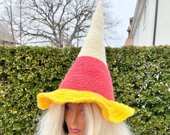 Candy corn hat, Size L, orange Witch Hat, Orange Hats for witches, Candy hat, Halloween Costume, Orange Wizard hat, Orange hat, cosplay hat