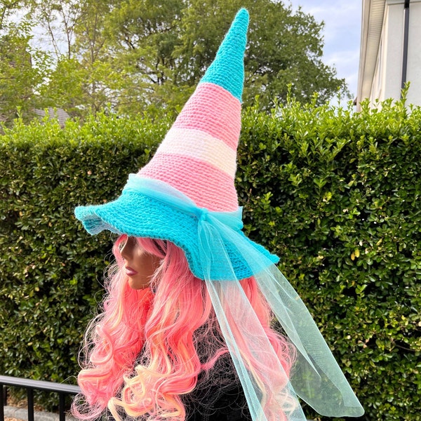 Cotton Candy Witch Hat, Pink cosplay hat, Fantasy hat, Halloween Pink Hat, Cotton Candy hat, Pink Witches hat, Whimsical hat, Pointed hat