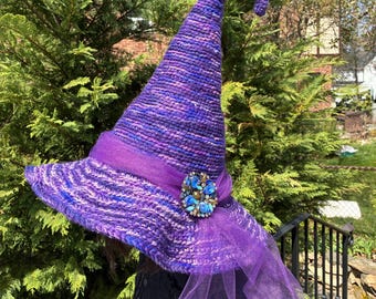 Purple Knit Witch Hat: Halloween Costume Cosplay