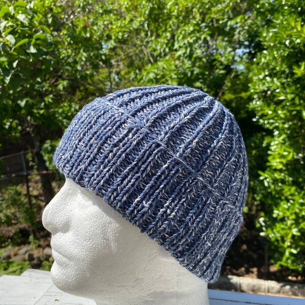 Blue beanie, Blue cotton beanie, Denim cuffed beanie, Fisherman Hat, Harbor cap, Skull beanie, Docker Beanie, Blue Ski cap, Cuffed knit hat