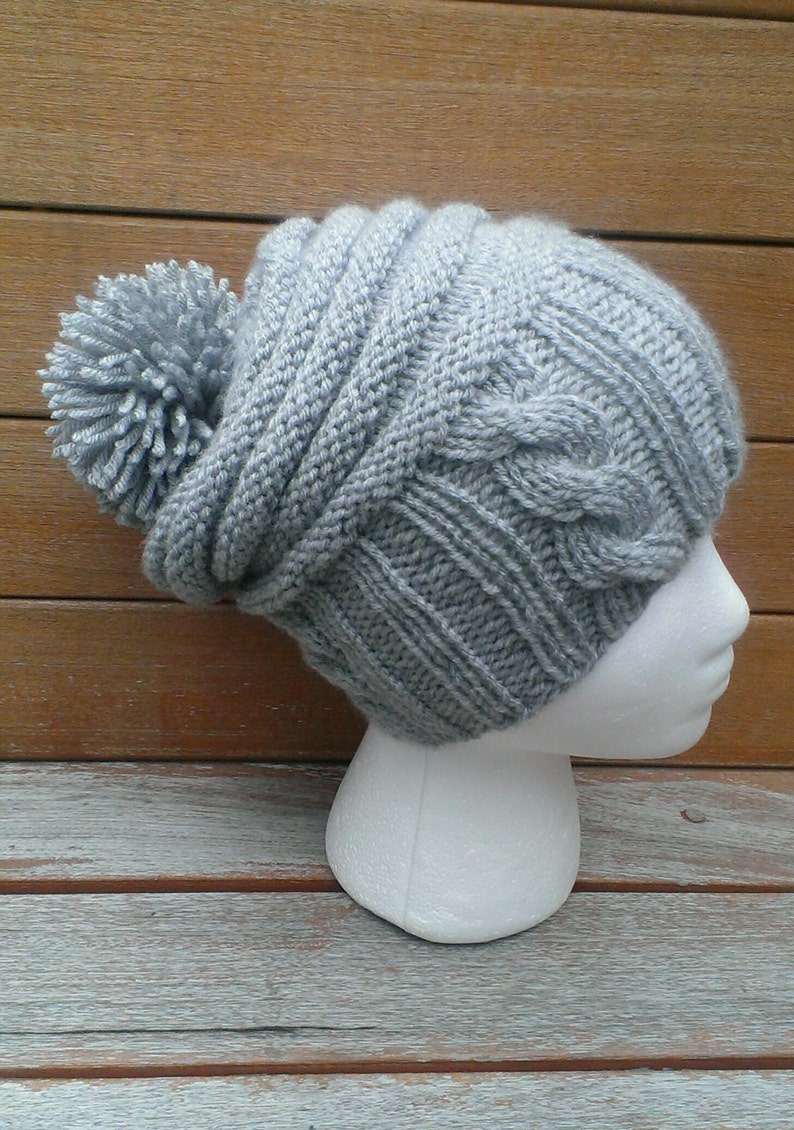 Gray knit hat Gray hat Grey slouchy hat Knit beanie Women Etsy