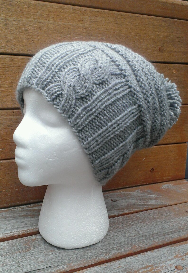 Gray knit hat Gray hat Grey slouchy hat Knit beanie Women Etsy