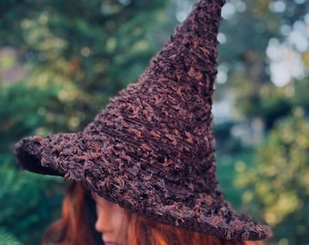 Brown Witch Hat: Deep wood Fuzzy Halloween Costume Hat