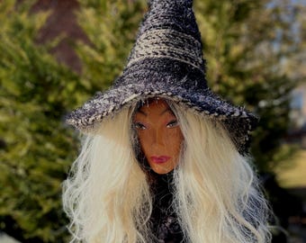 Sombrero de bruja de punto negro: sombrero brillante para disfraz de cosplay