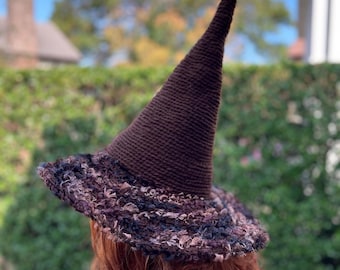 Brown Knit Witch Hat: Fuzzy Halloween Costume Hat