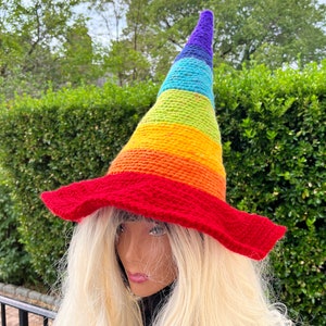 Rainbow Wizard hat, Rainbow Witch Hat, Rainbow cosplay hat, LGBTQ hat, Pride hat, Fantasy rainbow hat, Halloween Rainbow Hat, Multicolor hat image 6