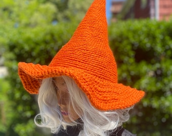 Orange Knit Witch Hat: Halloween Costume, Cosplay