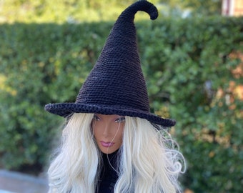 Black Knit Witch Hat: Classic Halloween Costume, Cosplay Wizard Hat