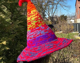Rainbow Witch Hat: Soft Acrylic Goth Fairy Wizard Hat