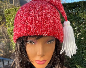 Red Stripe Elf Beanie, Acrylic Christmas Santa Helper Hat