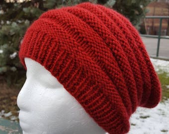 Red Beanie / Red Slouchy Hat / Red Ribbed Beanie / Knit hat Red Slouchy hat / Knit winter slouchy hat / Hipster knit hat / Red beret