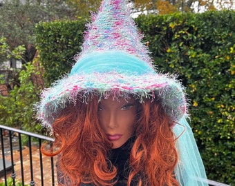 Anime Witch Hat, Size XL, Pink Witch Hat,  Fuzzy Halloween hat, Candy Witch hat, Pink Cosplays hat, Unique Halloween, Woodland Fairy Hat