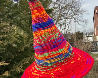 Rainbow Witch Hat: Soft Acrylic Wizard Fairy Fantasy Accessory