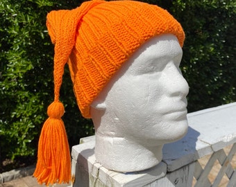 Halloween Orange Hat, Orange Elf Hat, Orange sleeping cap, Gnome hat, Funky hat, Sleeping hat, Orange Cotton hat, Fantasy orange hat