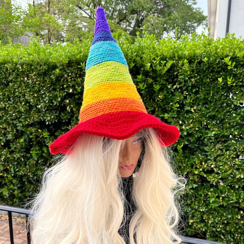 Rainbow Wizard hat, Rainbow Witch Hat, Rainbow cosplay hat, LGBTQ hat, Pride hat, Fantasy rainbow hat, Halloween Rainbow Hat, Multicolor hat image 1