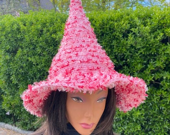 Pink Witch Hat, Woodland Fairy Hat, Fantasy Witch hat, Pink Wizard magic hat, Pink Halloween hat, Pink Cosplays Hat, Candy Halloween Costume