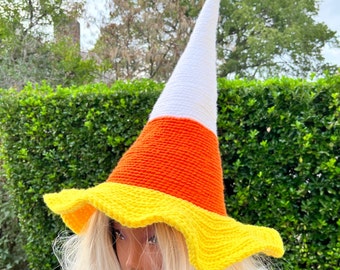 Candy Corn Crochet Witch Hat - Halloween Costume