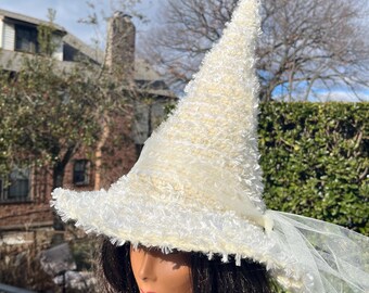 Off White Witch Hat: Winter Wonderland Snow Goth Costume