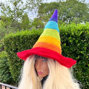 Rainbow Wizard hat, Rainbow Witch Hat, Rainbow cosplay hat, LGBTQ hat, Pride hat, Fantasy rainbow hat, Halloween Rainbow Hat, Multicolor hat image 4