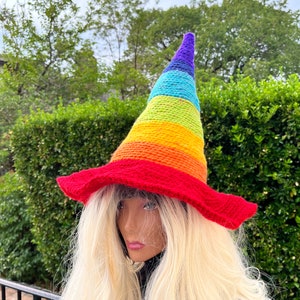 Rainbow Wizard hat, Rainbow Witch Hat, Rainbow cosplay hat, LGBTQ hat, Pride hat, Fantasy rainbow hat, Halloween Rainbow Hat, Multicolor hat image 4