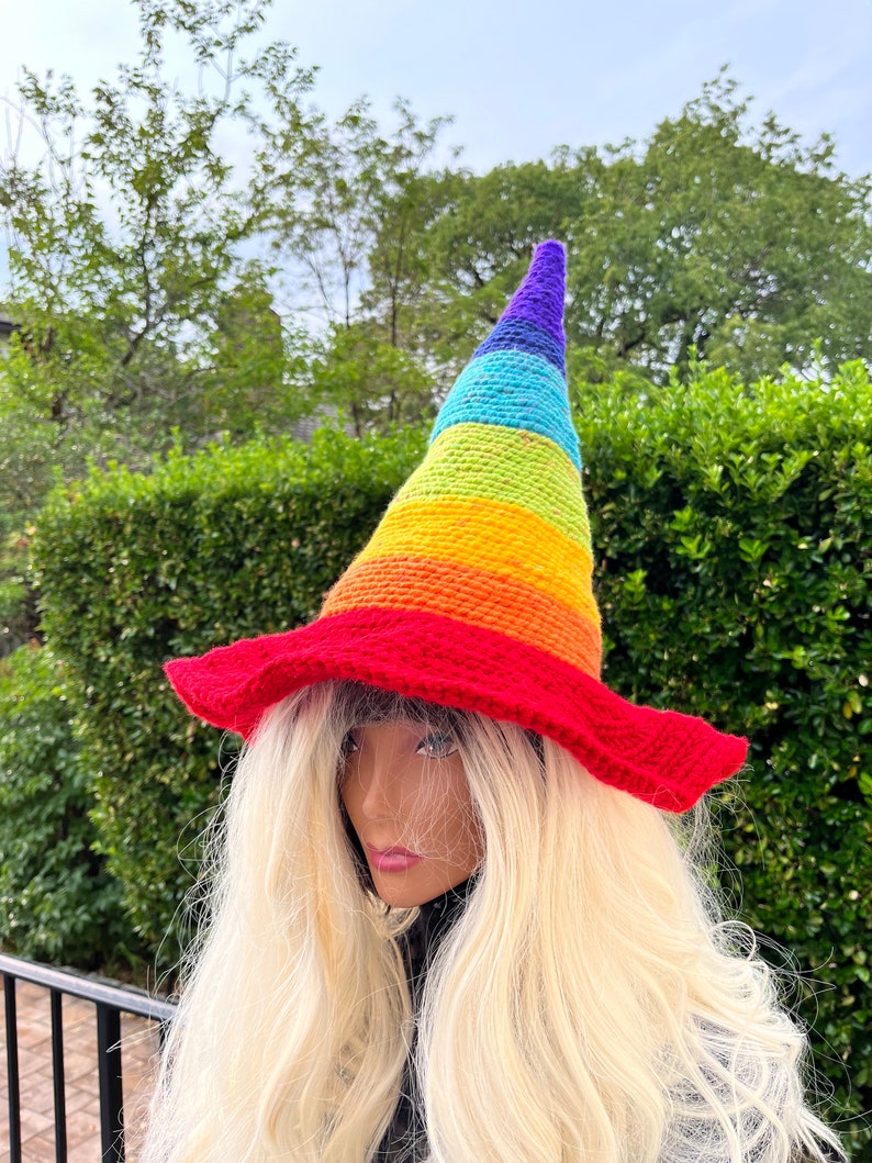 Rainbow Wizard hat, Rainbow Witch Hat, Rainbow cosplay hat, LGBTQ hat, Pride hat, Fantasy rainbow hat, Halloween Rainbow Hat, Multicolor hat image 4