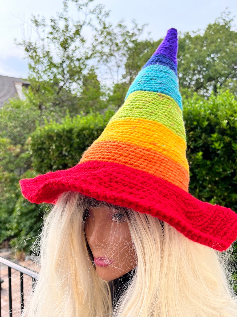 Rainbow Wizard hat, Rainbow Witch Hat, Rainbow cosplay hat, LGBTQ hat, Pride hat, Fantasy rainbow hat, Halloween Rainbow Hat, Multicolor hat image 3