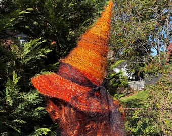 Brown Witch Hat: Size XL ,Forest Wizard, Halloween Costume, Rust Witch, ombre mushroom whimsical fuzzy texture