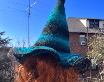 Blue Witch Hat, Size XL, Witch Blue Hat, Aqua Hats for witches, Hallowwen Hat, Blue Wizard hat, Blue Fantasy hat, Winter wizard blue hat