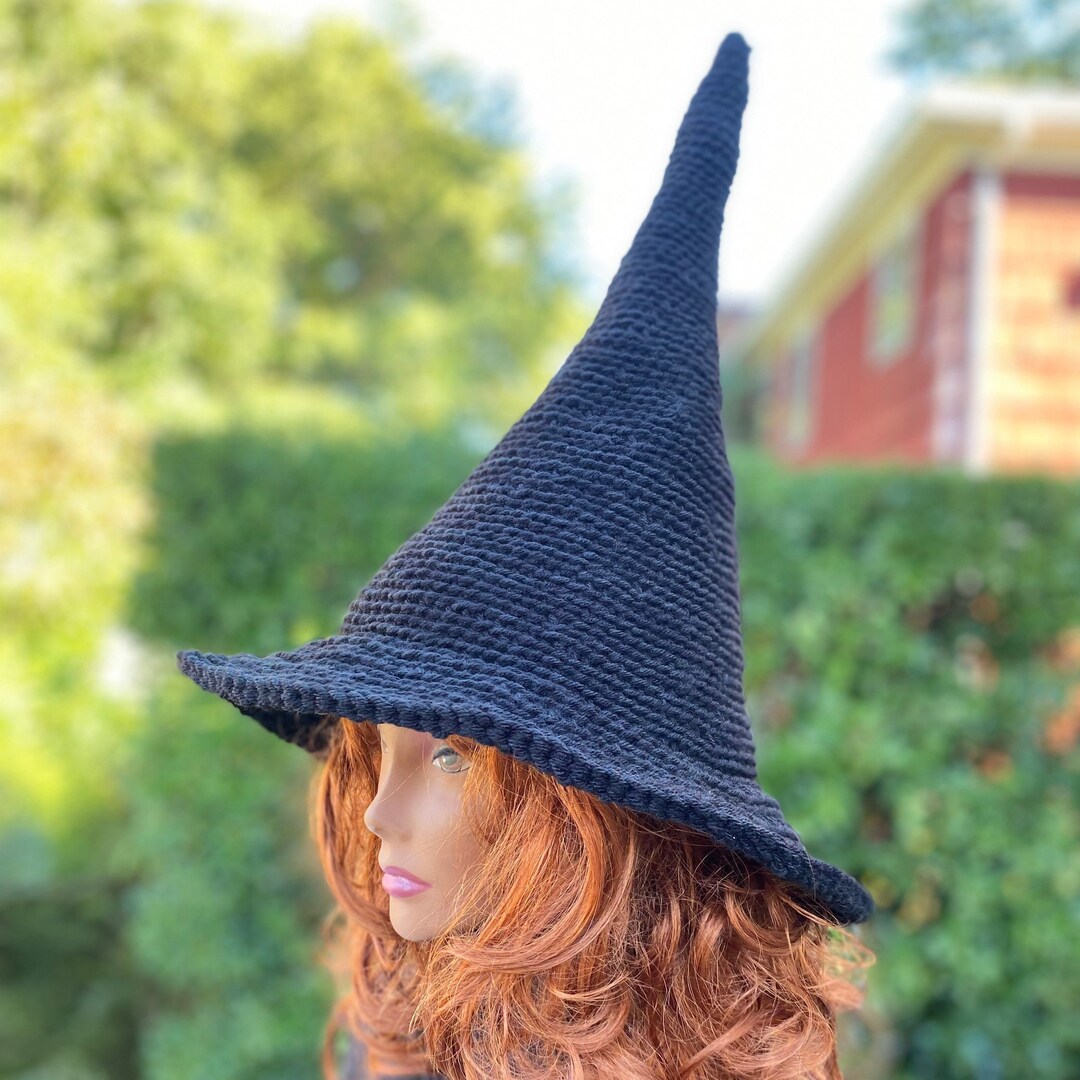 Classic Witch Black Hat, Crochet Hats for Witches, Goth Hat, Fairy Hat, Goth Hat, Halloween