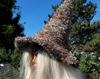 Moss Witch Hat, Forest Wizard hat, Green magic hat, Green halloween Hat, Forest cosplay hat, Green Cosplays hat, Forest Halloween Costume