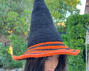 Orange & Black Crochet Witch Hat - Halloween Costume