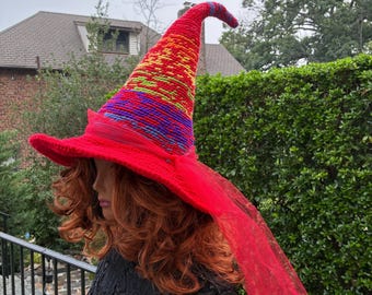 Rainbow Witch Hat: Soft Acrylic Wizard Fairy Fantasy Accessory