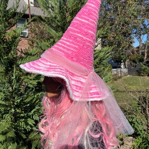 Pink Witch Hat: Knitted Woodland Fairy Costume, Halloween Cosplay